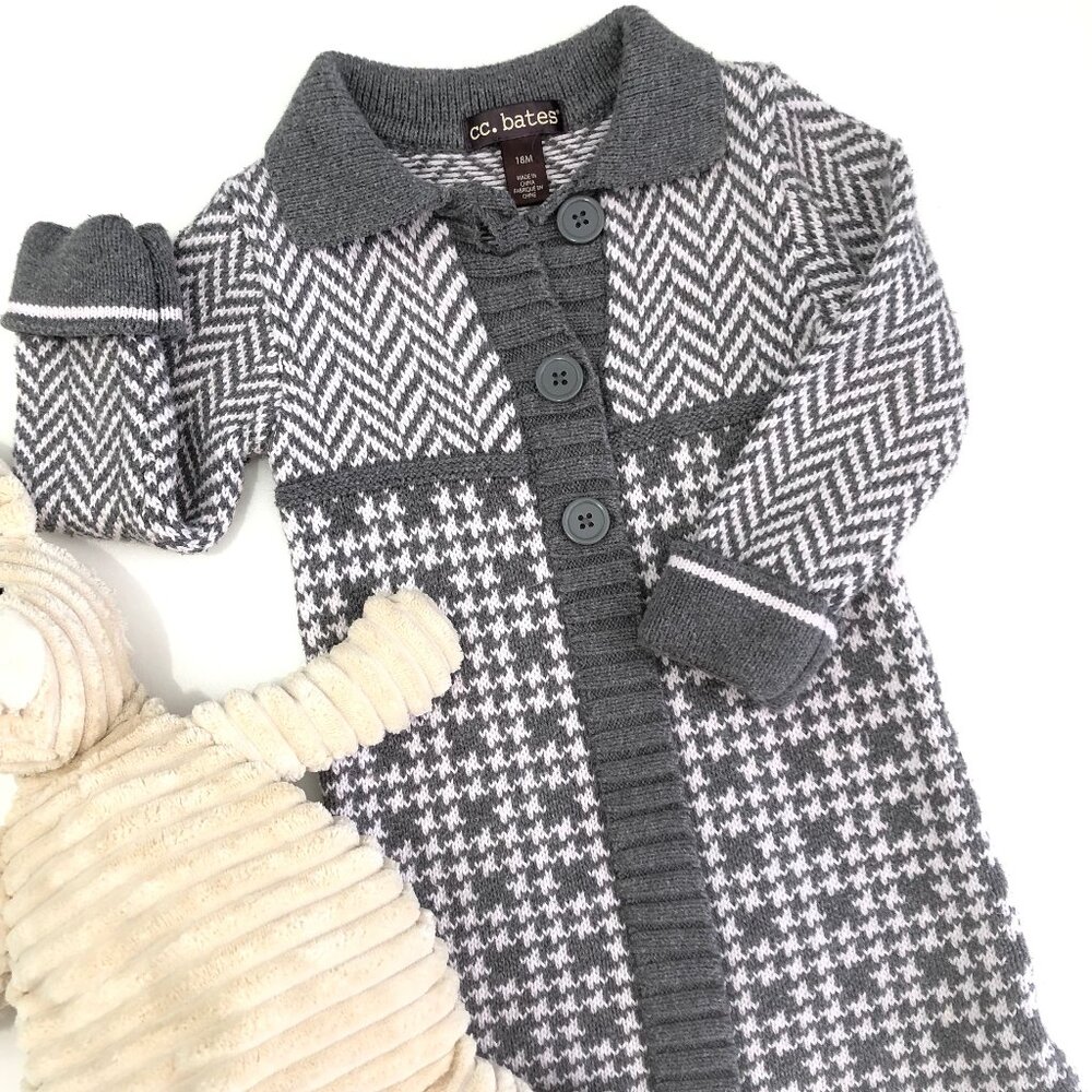 cc bates Knitted Girl's Dress, Grey and White Houndstooth 18M
